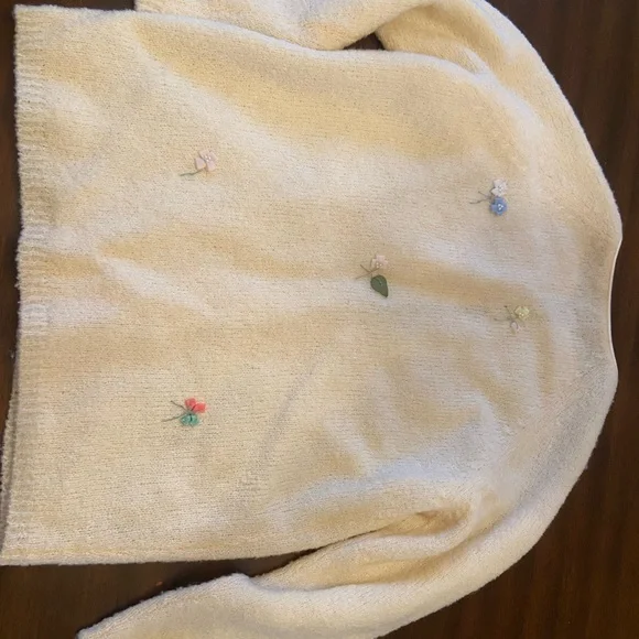 Cream Floral Embroidered Cardigan 1950s Vintage M - Picture 8 of 10